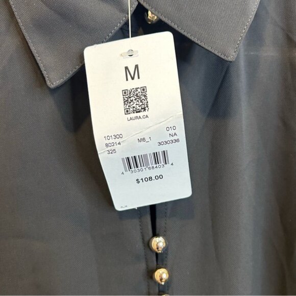 Laura #101300 Button Detail Long Sleeve Blouse Black - Picture 9 of 12